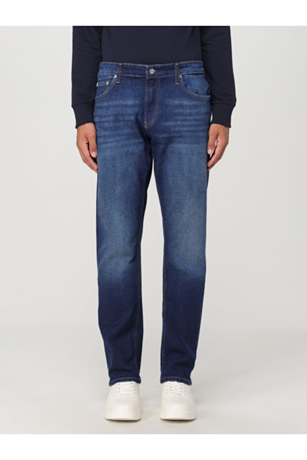 Erkek Slim Fit Taşlı Denim Normal Paça Lacivert Jeans - 1
