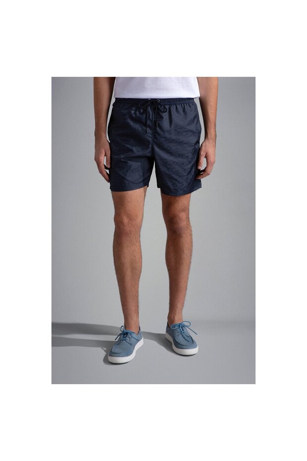 Erkek Çabuk Kuruyan Şerit Logo Detaylı Bağcıklı Lacivert Mayo - 1