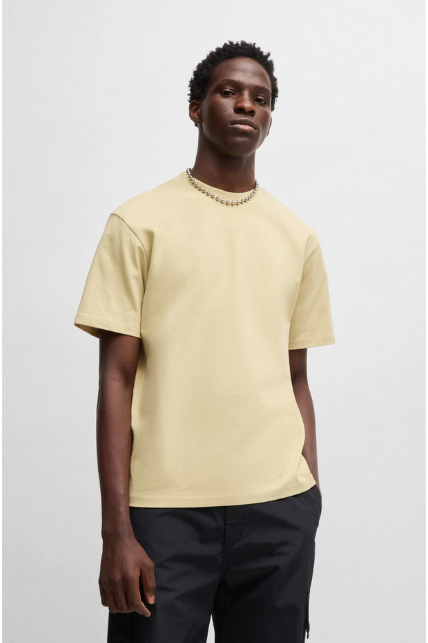 Erkek Marka Logolu Basic Bisiklet Yaka Kısa Kollu Bej T-Shirt - 1