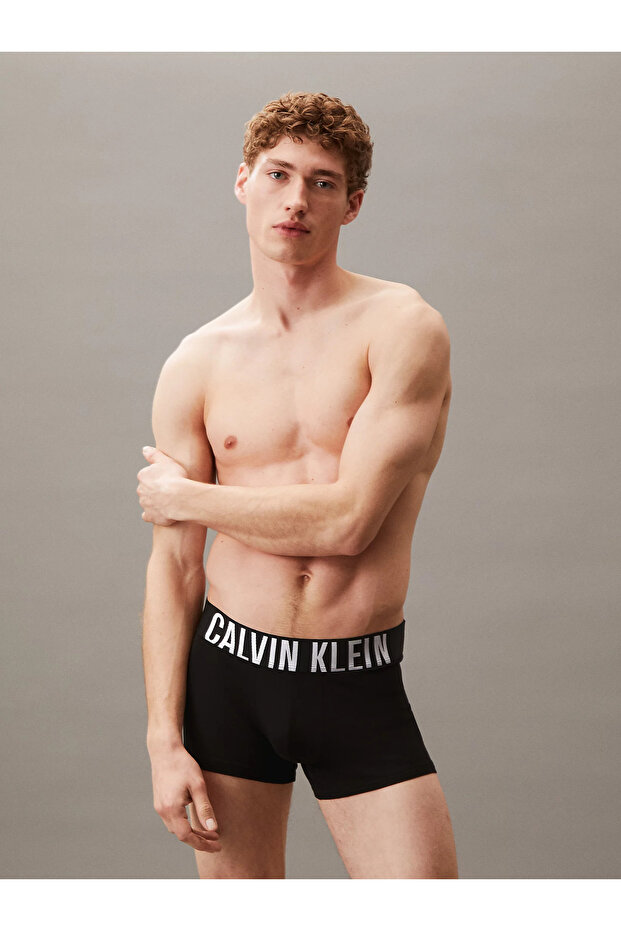 Erkek Logolu Beli Lastikli Yüksek Bel Pamuklu Siyah Boxer - 2