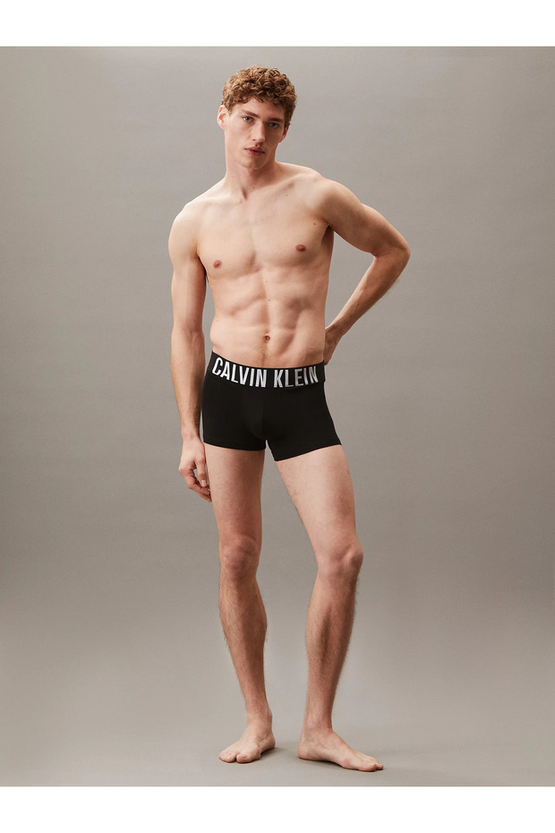 Erkek Logolu Beli Lastikli Yüksek Bel Pamuklu Siyah Boxer - 4