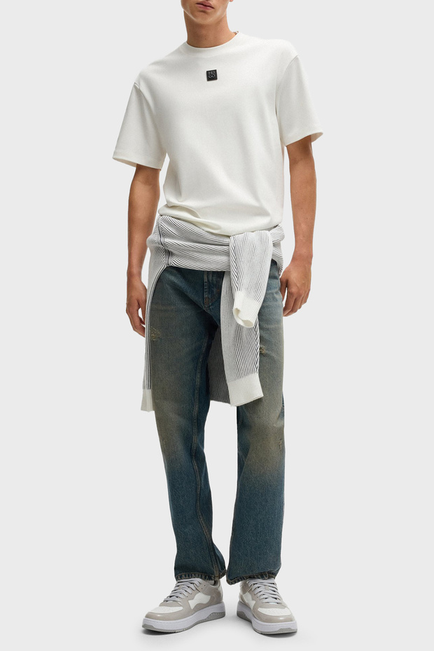 Erkek Sıfır Yaka Marka Logolu Beyaz T-Shirt - 3