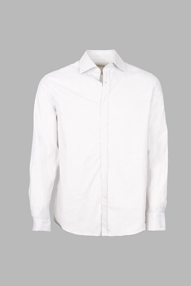 Men's Regular Fit Striped Long Sleeve Beige Shirt