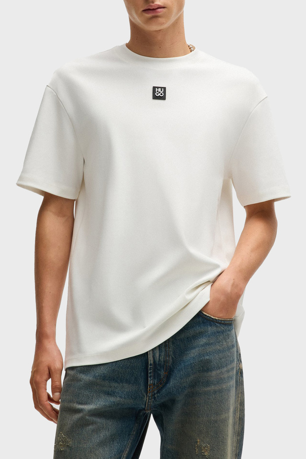 Erkek Sıfır Yaka Marka Logolu Beyaz T-Shirt - 1