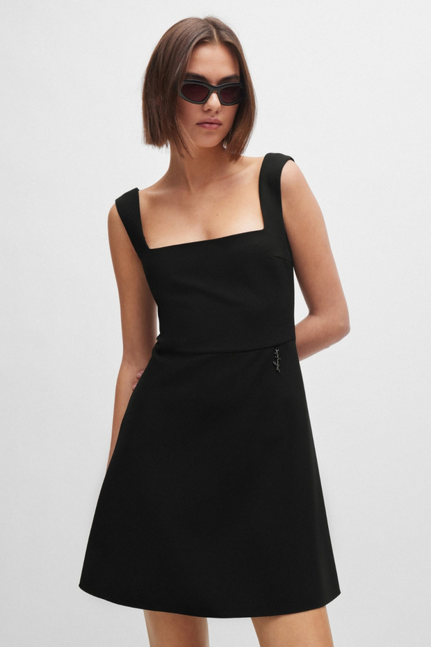 Women's Thick Strap Square Neck Casual Black Dress