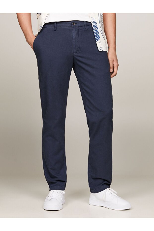 Men's Woven Fabric Regular Waist Straight Model Navy Blue Trousers