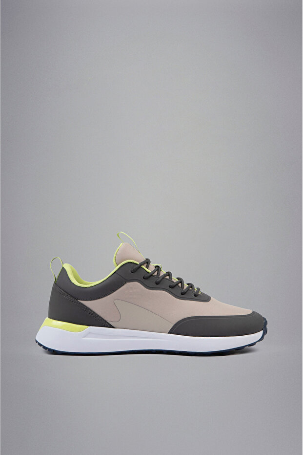 Men's Lace-Up Walking Sneaker with Logo Detail in Beige