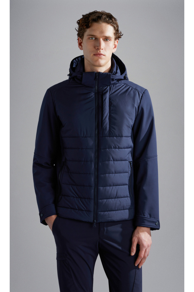 Men's Hooded Zipper Closure Pocketed Long Sleeve Navy Blue Coat