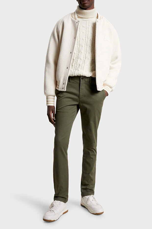 Men's Long Length Buttoned Casual Khaki1 Trousers with Pockets