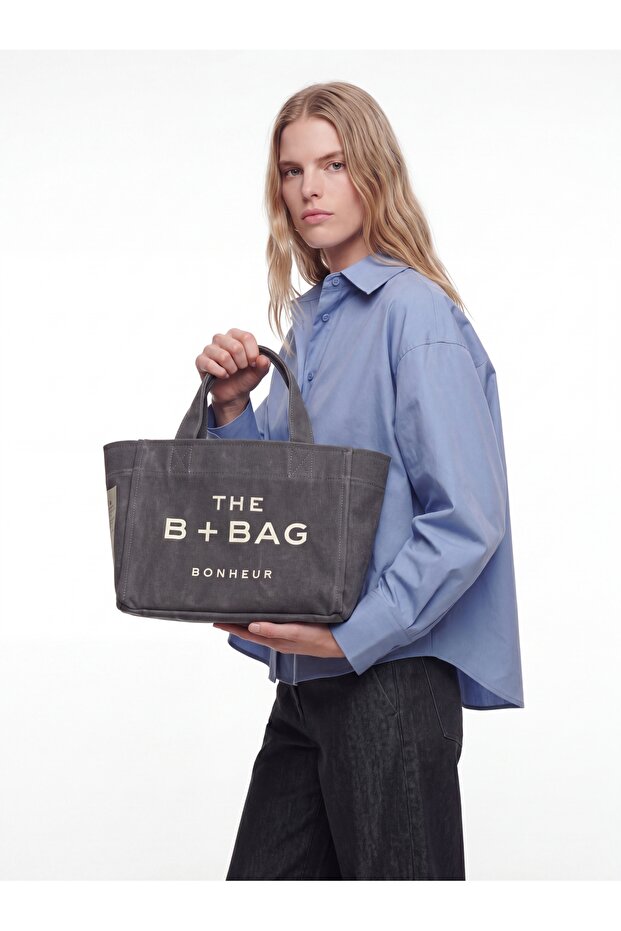 Canvas Ghost Gray Small Tote Bag - 4