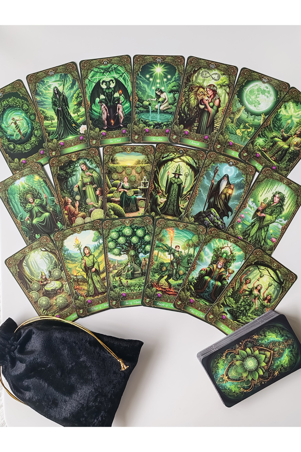 Green Enchanted Forest Themed Tarot Card Deck 78 Cards