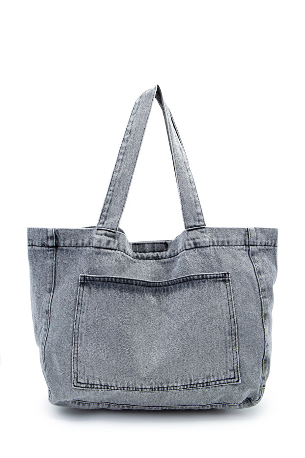 Casual Jeans Women's Shoulder Bag with Pockets Gein Gray