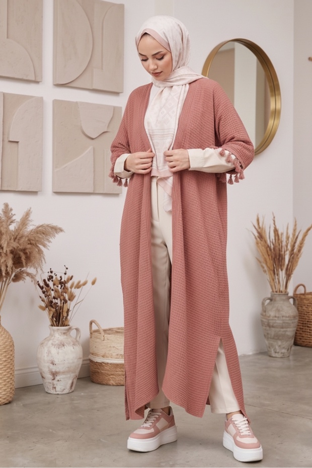 Balca Oversize Knitwear Poncho 1195 - Dried Rose