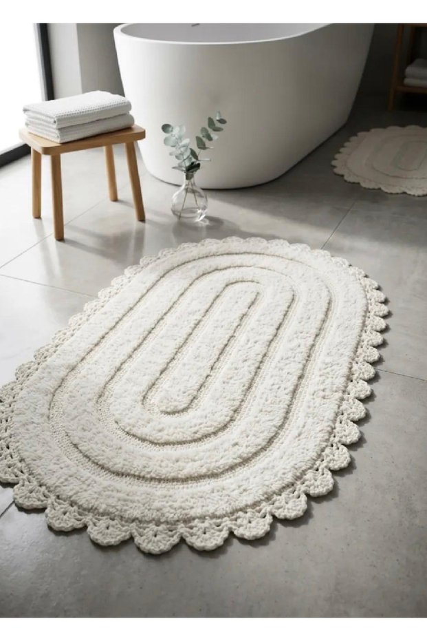Large Bath Mat -Set of 2-(Size:80X140+50X80) the Edges Are Hand-Knitted