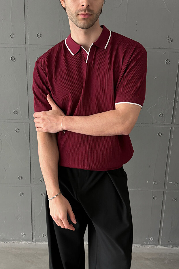 Men's Oversized Brioche Knit Polo Collar T-Shirt