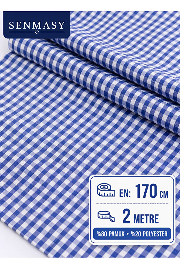 Plaid Pattern Blue Cotton Multi-Purpose Fabric Gingham Fabric/170*200