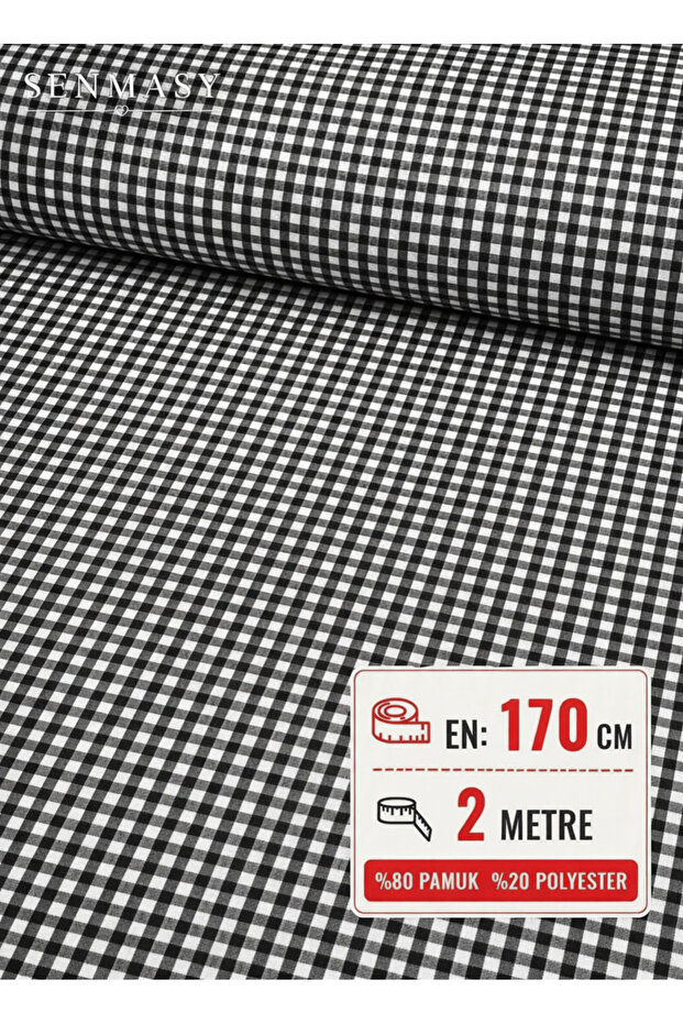 Plaid Pattern Black Cotton Multi-Purpose Fabric Gingham Fabric/170*200