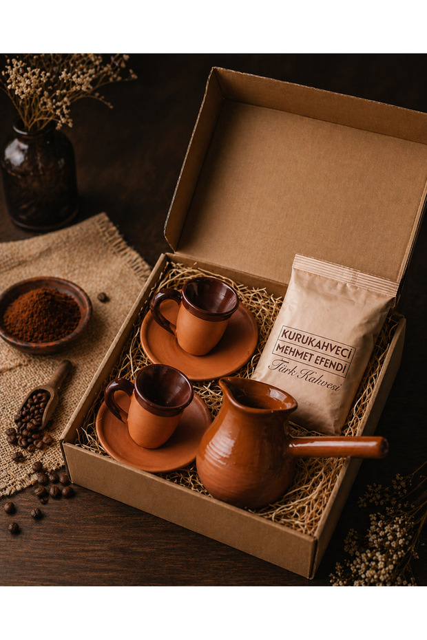طقم فناجين قهوة تركية مصنوع يدويًا مكون من قطعتين ومجموعة هدايا قهوة تركية من Soil Glazed