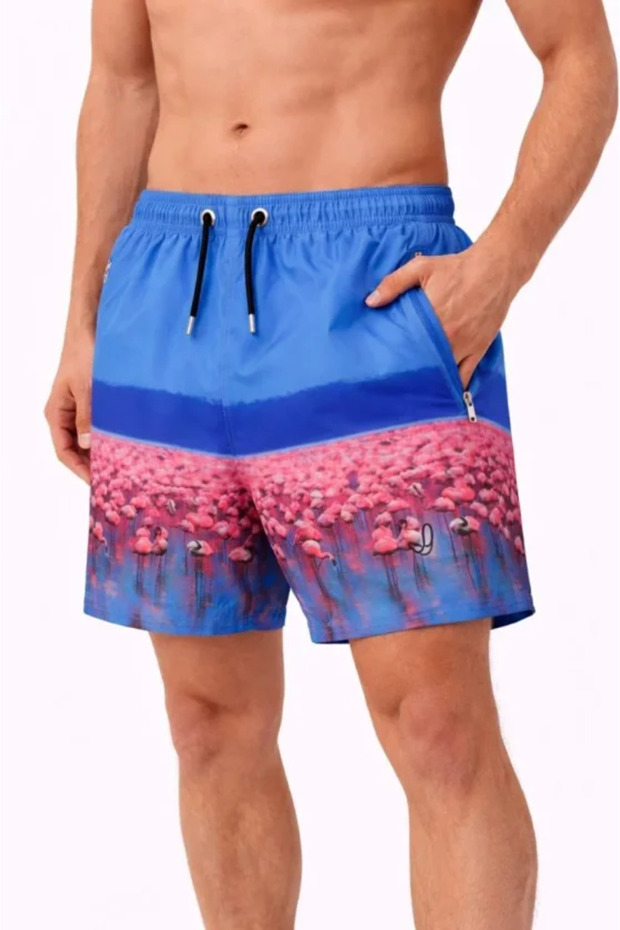Men's Swim Shorts with Zipper Pockets and Mesh Lining, Quick Dry Premium - Blue