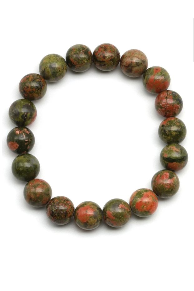 Unakite Natural Stone Bracelet 10 mm Round Cut