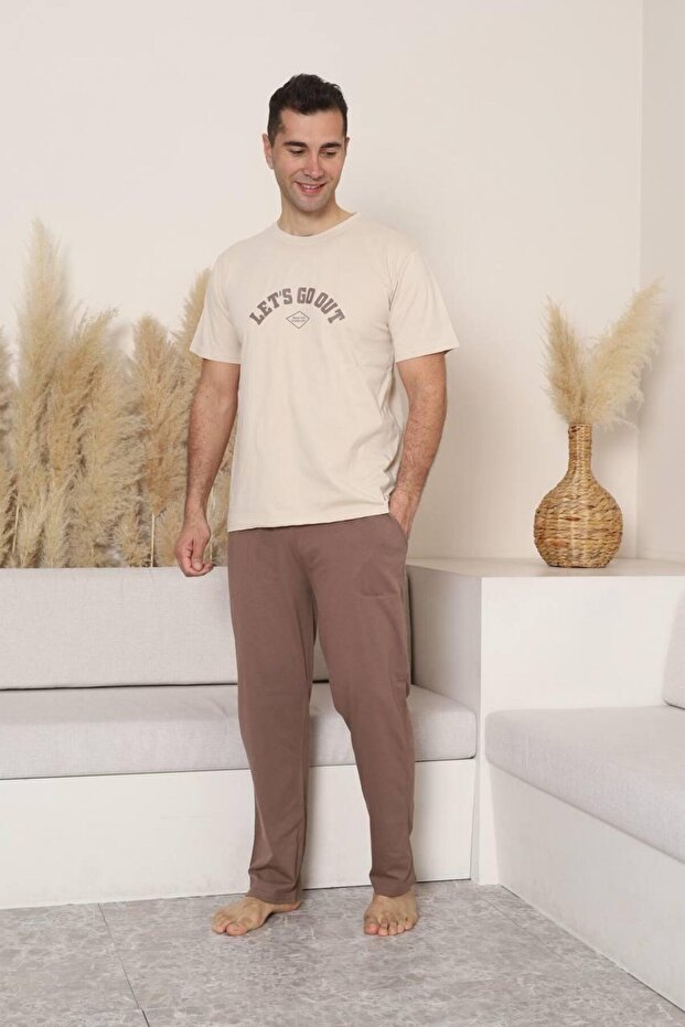 100% Cotton Short-Sleeve Men's Pajama Set with Pocket Details