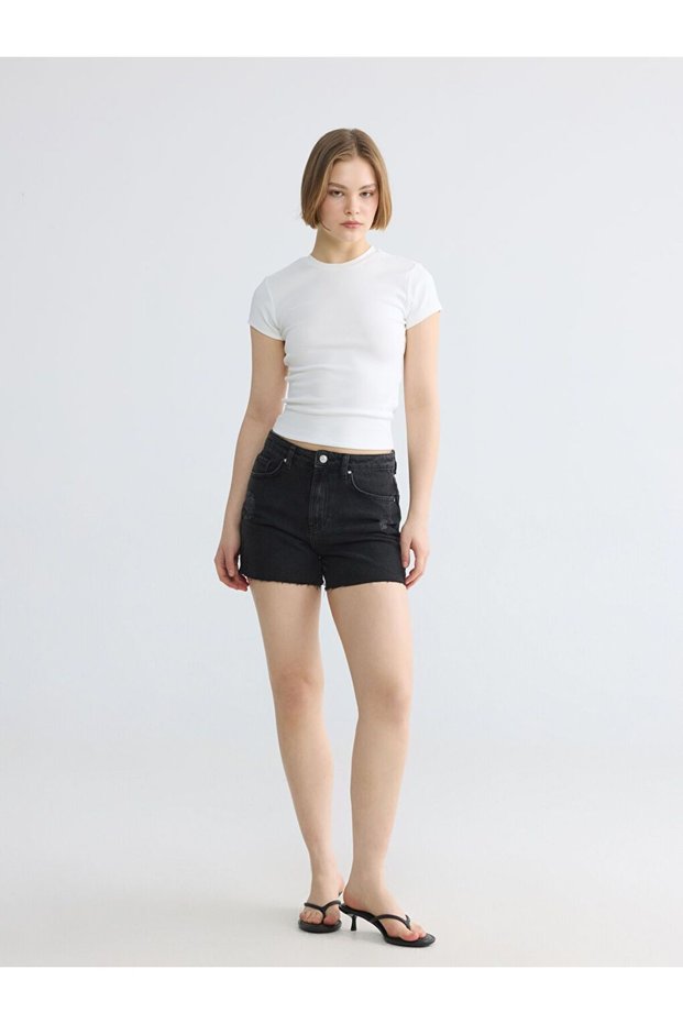 High Waist Ripped Detailed Women's Jean Shorts (S6)