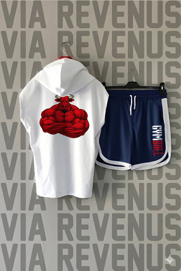 Gym Bull Front and Back Printed Zero Sleeve Hooded Sports Tshirt and Custom Jersey Fabric Sports Shorts