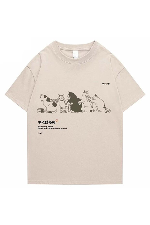 Rubbing Bath Cats Beige (Unisex) T-Shirt