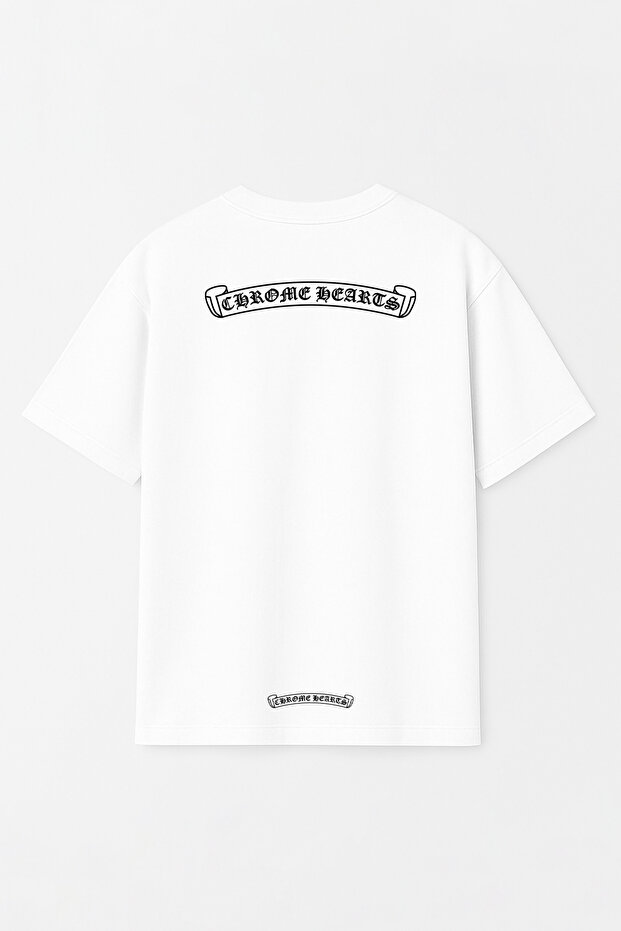 Unisex Chrome Hearts Text Printed Oversize 100% Cotton Wide Cut Textured Crew Neck T-Shirt Rf0667