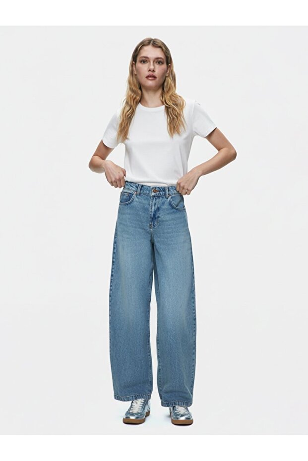 Larrıe L Daralan Paça Mid Waist Mid Indigo Jean Trousers