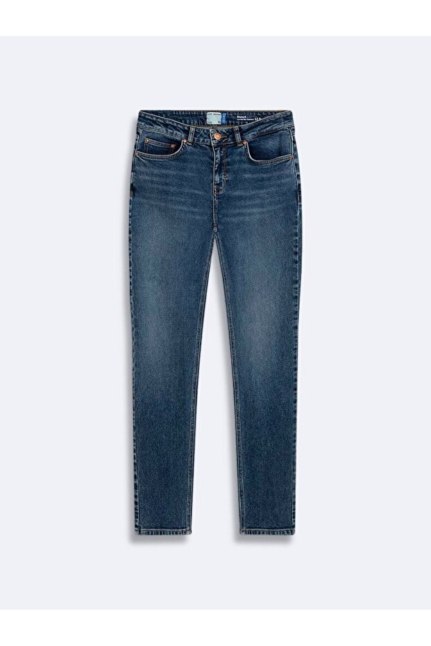 Elıana B Straight Leg Mid Waist Mid Indigo Jean Trousers