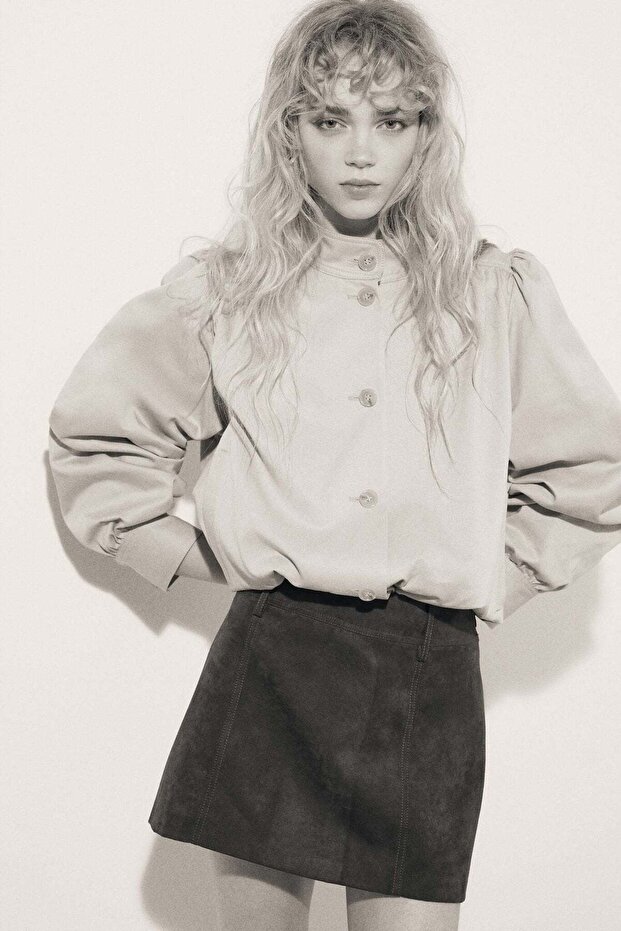 Puff-sleeved twill jacket - 2