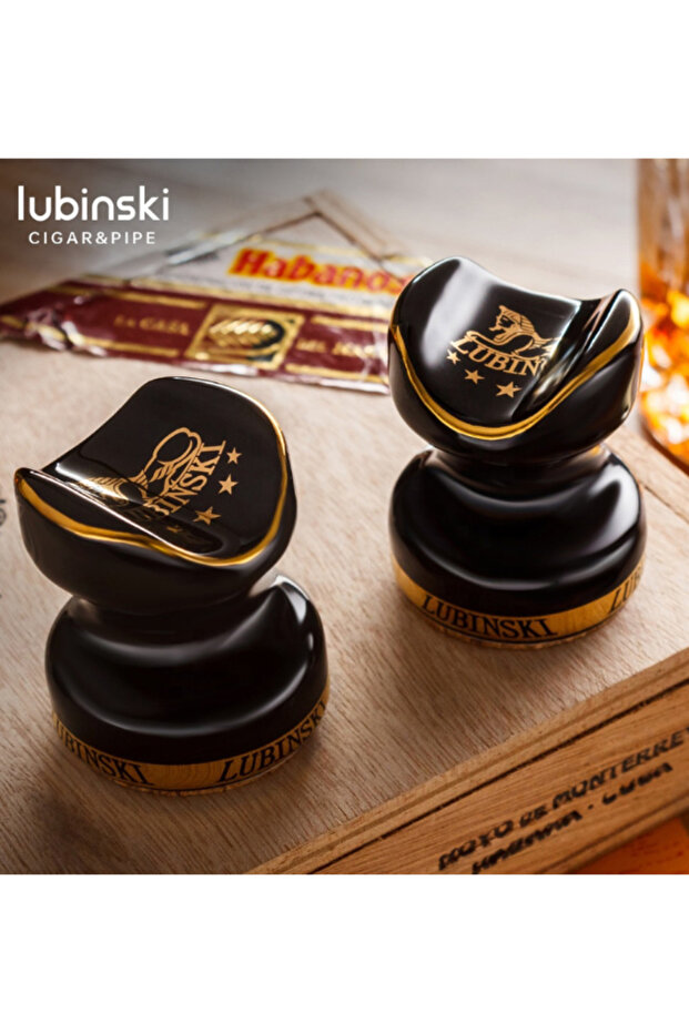 Black 2pcs Luxury Design Cigar Accessories Ceramic Cigar Ashtray Stand