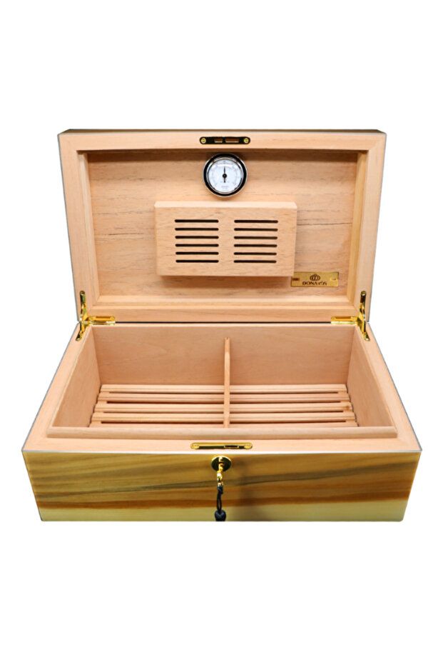 Cedar Wood Cigar Humidor Case Large Capacity Cigar Storage Box W/Humidifier & Hygrometer