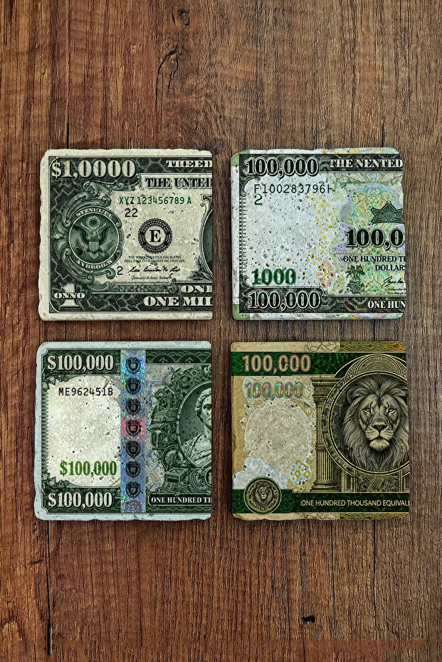 حامل أكواب من الحجر الطبيعي - حامل أكواب بتصميم عملة معدنية 10x10 سم من Ai Stone Coasters 595