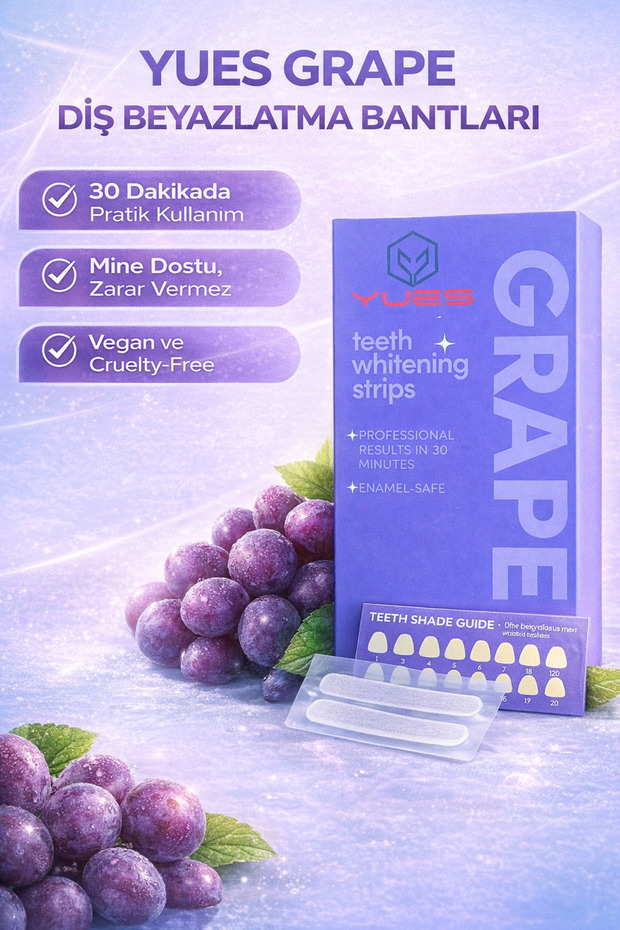 Grape Diş Beyazlatma Bantları 7x2 Strip - 30 Dakikada Kullanım, Mine Dostu