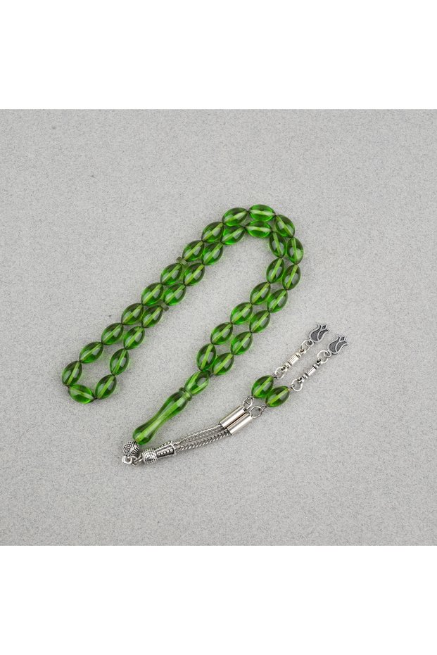 Squeeze Amber Beads Cut Alpaca Tassel 7X11Mm Prayer Beads Green