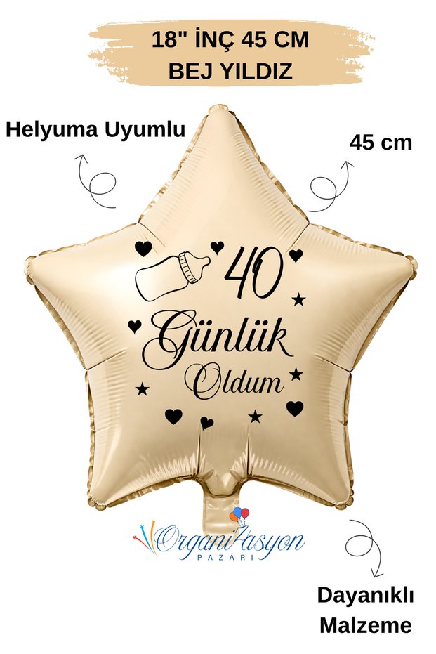 18 Inch Beige Star Foil Balloon | I'M 40 Now | Baby Bottle with Figure | Baby Mevlüt