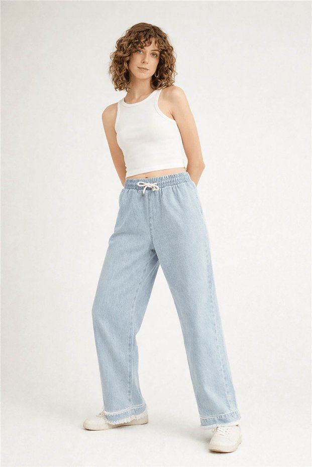 Blue Women's Jean Trousers with Tassels on the Legs 26Y0416K1