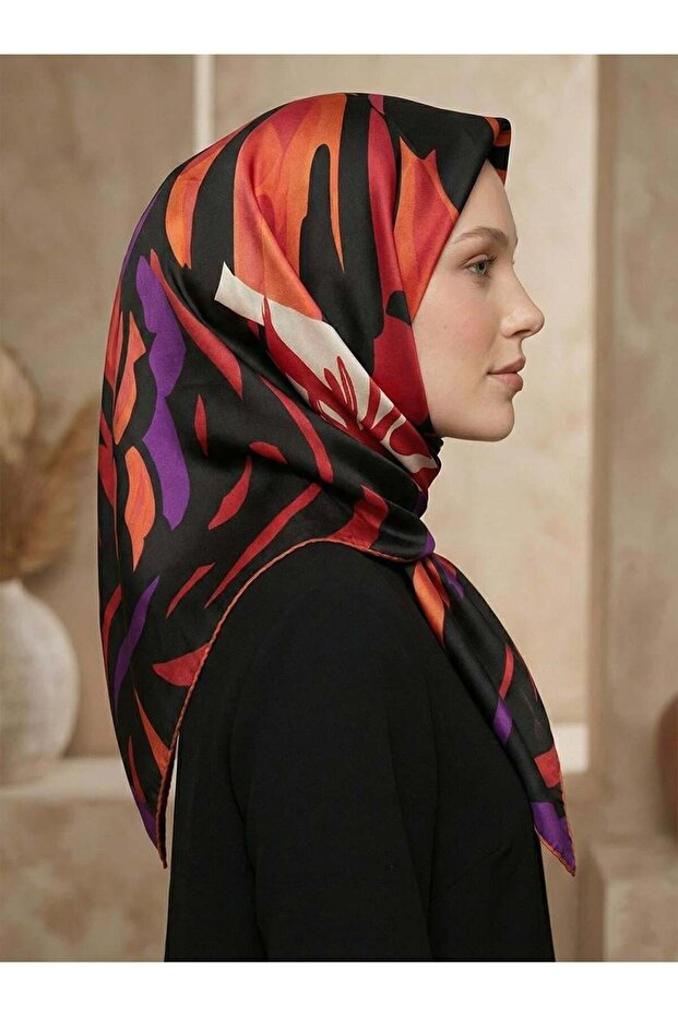 Silk Scarf - 9170D-01 - Tivil - Purple, Black, Pomegranate