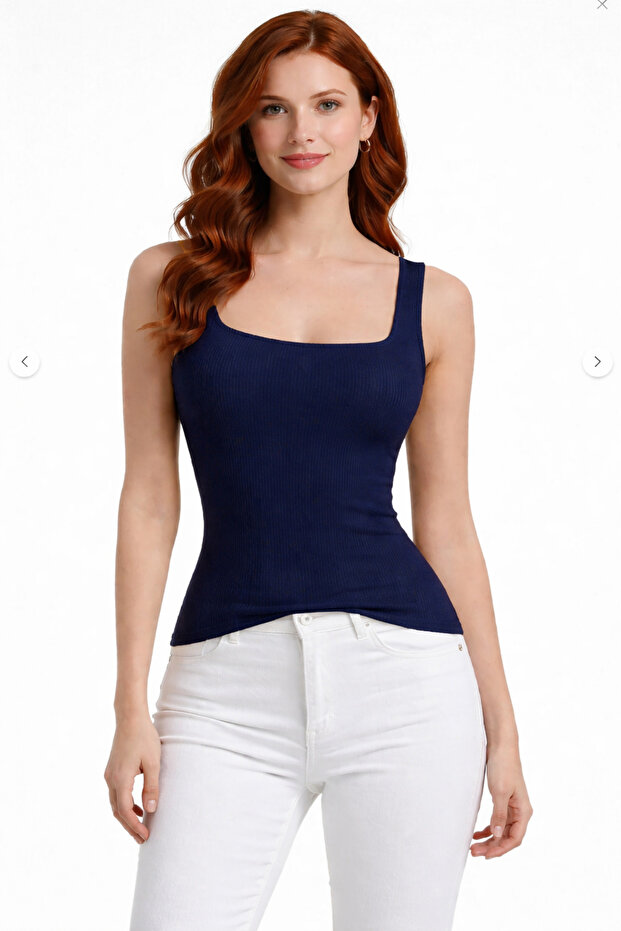 Women's Square Neck Thick Strap Ribbed Slim Summer Knitwear Athlete Blouse