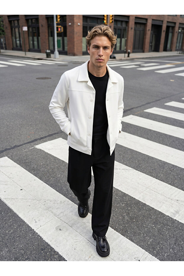 Buttoned Design Seasonal Jacket with Hidden Pocket Detail