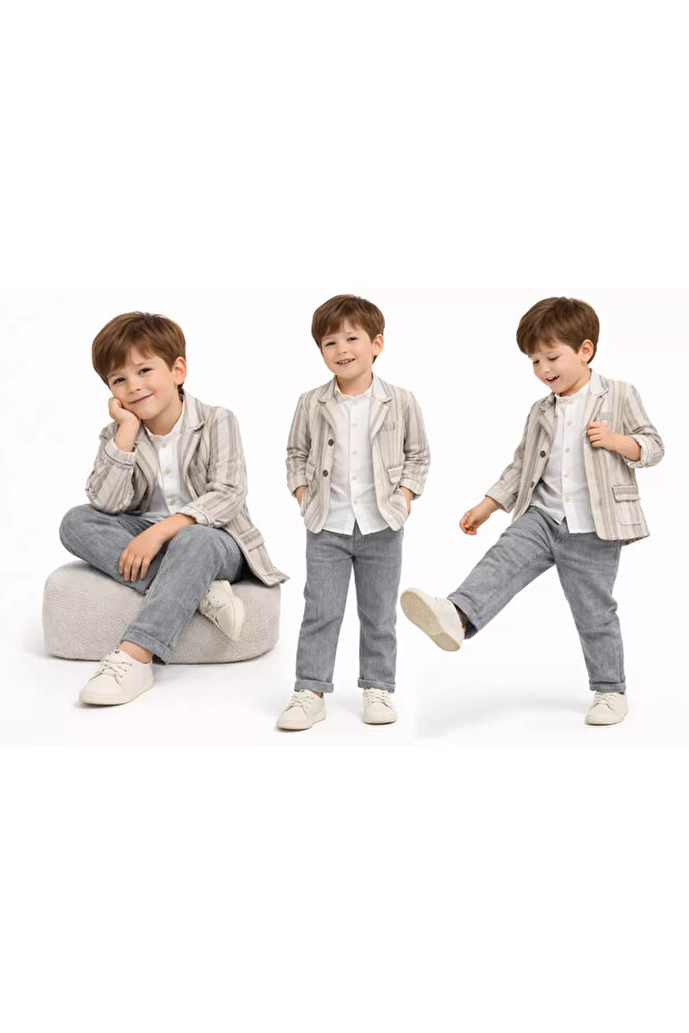 1-5 Years Old Muslin Shirted Linen 3 Piece Children's Set