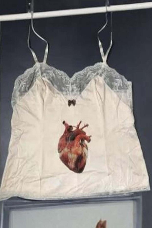 White Realistic Heart Lace Gothic Y2K Strap Crop