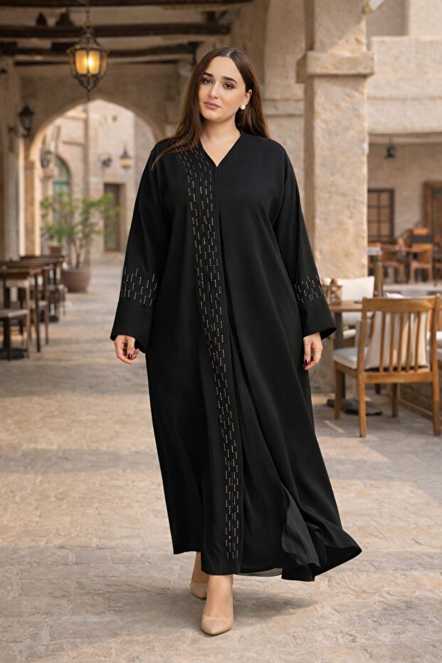 Black Beadwork Detail Abaya - 1