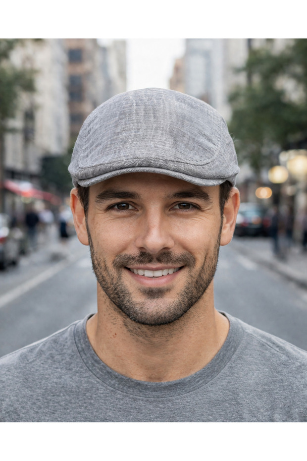 Linen Flared Pattern Duckbill Cap Hat