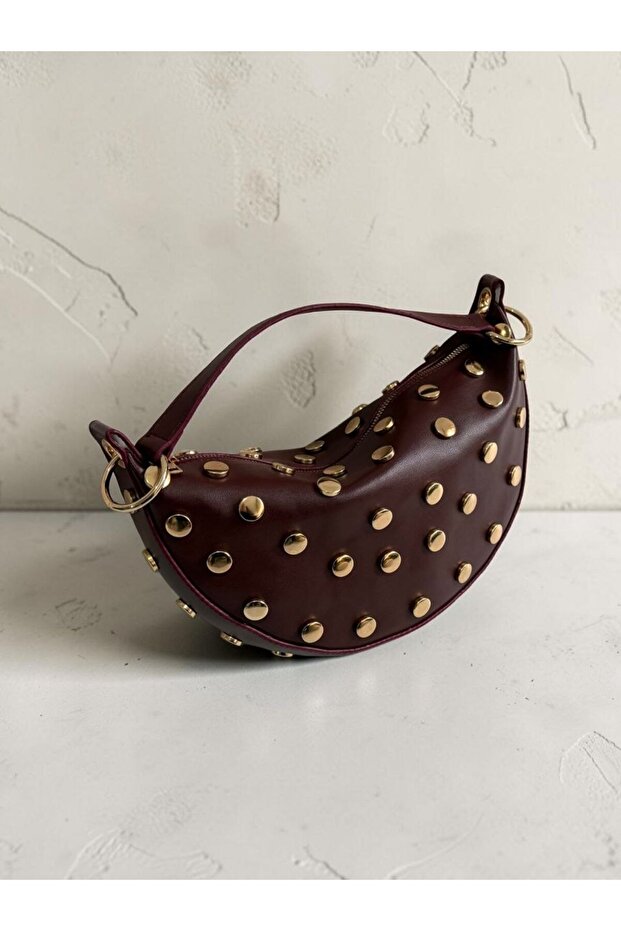 Embroidered Icon Burgundy Baguette Hand and Shoulder Bag