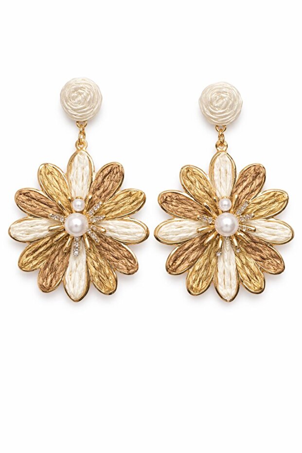 Allow Eye | Pearl Detailed Stone Flower Earrings