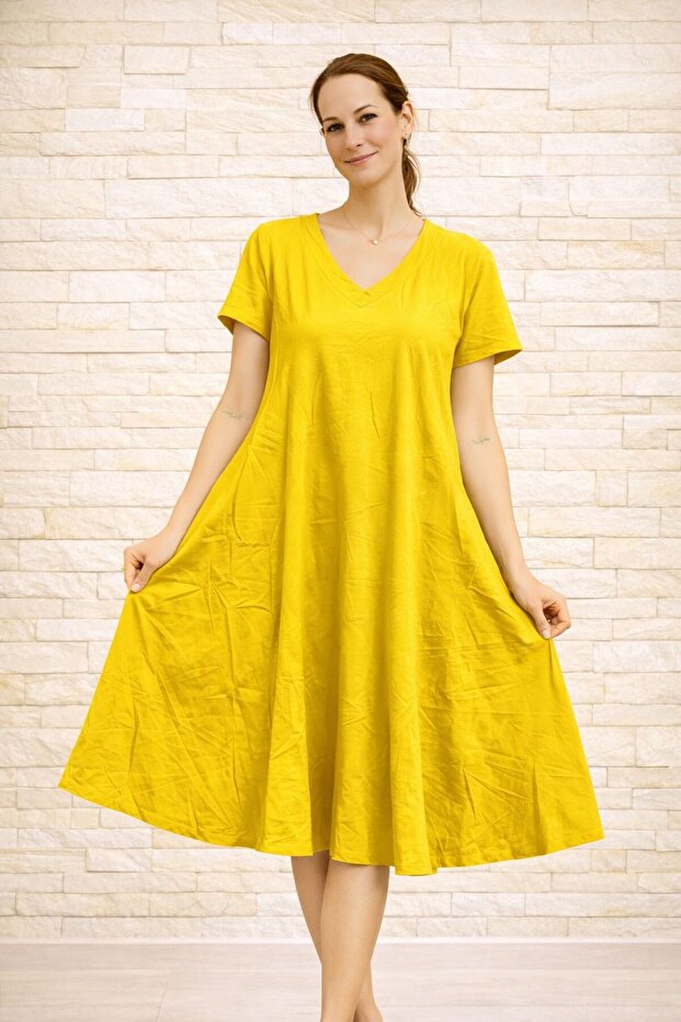 Women's Viscose Fabric Verev Cut Patterned Dress Standard Size 44/48