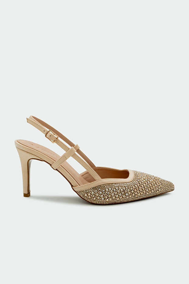 İnzagi Stone Embellished Women's Leather Heeled Shoes